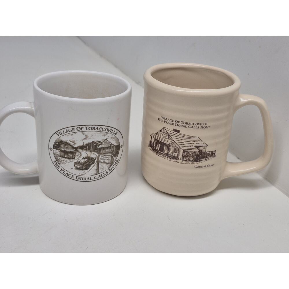 HEAVY MUG POTTERY VILLAGE OF TOBACCOVILLE GENERAL STORE BARN TAN Pair